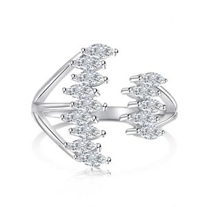 Dylam Special Design 925 Sterling <b>Silver</b> Rhodium Plated Baguette Eternity Multiple Marquise 5A Cubic Zirconia Open <b>Adjust</b> <b>Rings</b> - Product Image 1