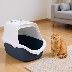 Bac à litière pour chat Vico 40x40x56 cm bleu gris foncé avec plateau ouvert - Product Image 3