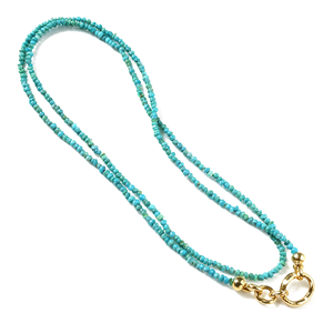 قلادة من حجر الفيروز الأزرق الملاكي، مصنوعة يدويًا، بطول 40 سم، حجر منحوت، هدية عيد الميلاد، صندوق هدايا، صنع في الصين، FUJ - Product Image 1