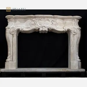 Huaxu Italy Roman Travertine Stone Marble Fireplace Mantel