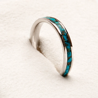 Bague de mariage personnalisée en argent sterling 925 avec incrustation de turquoise naturelle pour femmes et hommes - Bijoux tendance pour anniversaire et fête