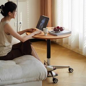 Solid Wood Height Adjustable Coffee <b>Table</b> <b>With</b> <b>Wheels</b> 70cm Round Living Room Sofa <b>Side</b> <b>Table</b> - Product Image 3