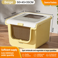 Bac à litière pour chat géant anti-éclaboussures entièrement fermé avec contrôle des odeurs et nettoyage facile, design carré écologique 65L