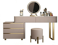 Ensemble de coiffeuse modulaire de luxe européen moderne en bois réglable avec miroir éclairé, 5 tiroirs et tabouret pour chambre/salon