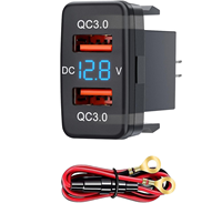 Cargador de Coche Compatible con Camry A77QC, 12-24V, 2 Puertos, Voltímetro con Pantalla de Voltaje, Doble Puerto USB QC3.0 para Toyota