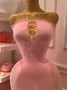 ชุดชั้นในถักนิตติ้งเซ็กซี่สำหรับผู้หญิงขายส่ง สีชมพู ทรงเข้ารูป โชว์เนื้อผ้าตาข่าย ชุดบอดี้สูทเดรสสั้น ชุดมินิเดรสตาข่าย - Product Image 6