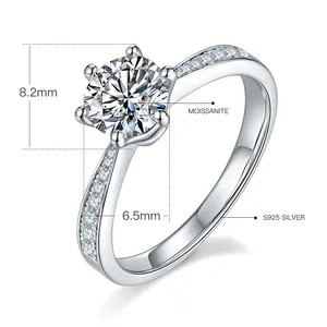 Wholesale 1Carat VVS Colorful Moissanite Rings 925 Sterling Silver White Gold Engagement Rings Jewelry For Female Gift
