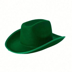 Chapeaux de cowboy unisexes de haute qualité pour adultes, en feutre 100 % polyester vert, style européen et américain, pour l'extérieur, toutes saisons, aspect soyeux - Product Image 3