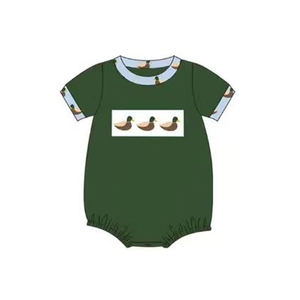 SR4091 Conjunto de pelele de manga corta con estampado de pato verde para bebés y niños, venta al por mayor, pelele para niña - Product Image 6