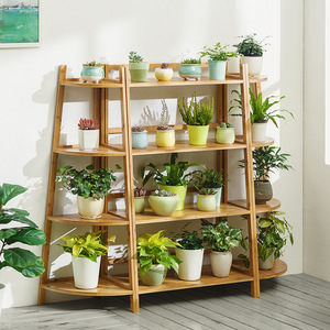 Support à <span class=keywords><strong>plantes</strong></span> en bambou combiné avec balcon et support au sol, design simple et moderne pour une utilisation en intérieur/extérieur - Product Image 1