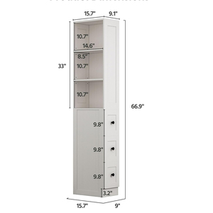 Modern Durable <strong>Bathroom</strong> Storage <strong>Cabinet</strong> <strong>Tall</strong> Thin White with 3 Adjustable Shelves &amp; 3-level Drawers for Apartment &amp; Hotel Use - Product Image 4