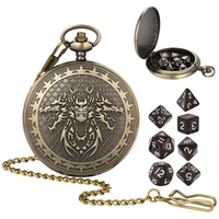 Ensemble de dés de jeu de rôle polyédriques miniatures en acrylique, 7 pièces, avec motif Cthulhu antique en relief, style montre de poche, et étui de rangement portable en métal avec chaîne