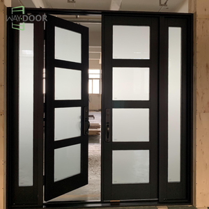 מותאם אישית מודרני עץ אלון חיצוני מעץ אלון מהגוני שחור עץ מלא חזית קשתי דלת כניסה עם 2 sidelming לבית - Product Image 5