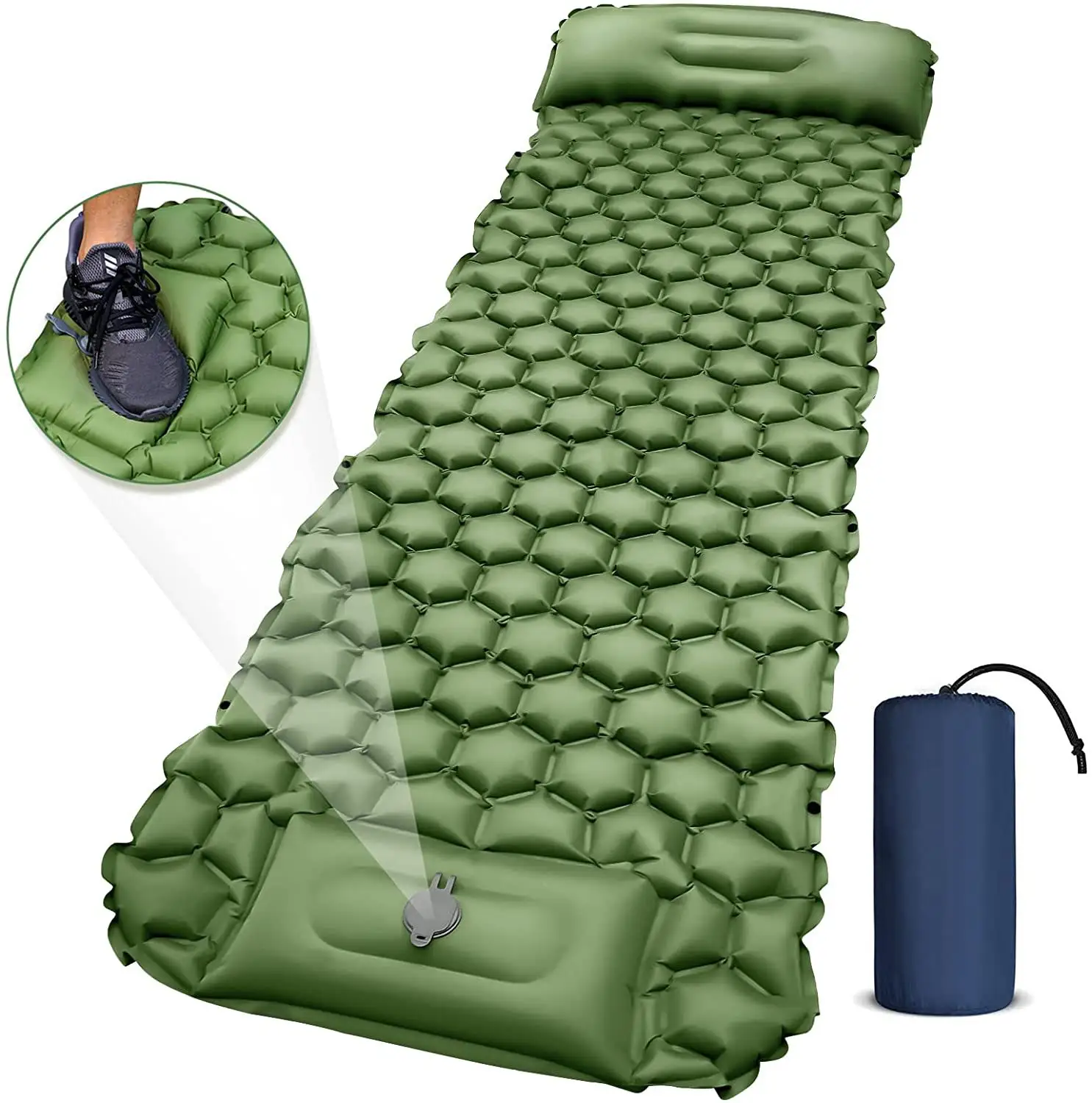 Camping en plein air pliable tapis de lit à pression d'air intégré pompe à pied matelas auto-gonflable pliant pique-nique gonflable coussin de lit d'air