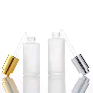 fancy label 30ml push button pump thick cylinder glass cosmetic dropper bottle with press pump dropper