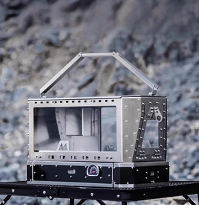 SOLOMAN Griglia da Campeggio Portatile in Acciaio Inox Lucidato, Stufa Creativa a Carbone/Legna con Coperchio Ribaltabile, Caminetto per Riscaldamento Tenda - Product Image 1