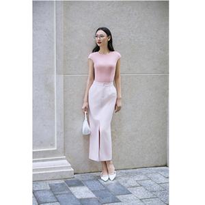 Jupe midi élégante à fente avant KV27, style vintage, taille haute, solide, standard, minimaliste, maxi, Vietnam, pour femme de bureau - Product Image 1