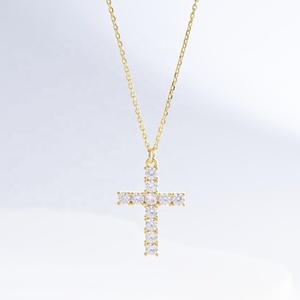 wholesale sterling silver plata 925 gold plated cross <b>necklace</b> round stone Unisex hip hop vintage zirconia pendant <b>necklaces</b> - Product Image 2