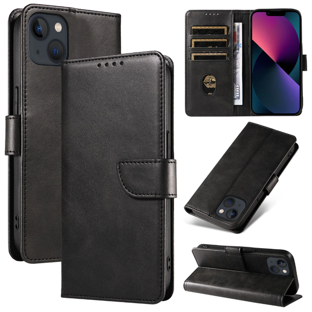 PU Leather Wallet Flip Phone Case for iPhone 13 - Stand Cover with 3 Card Slots, Magnetic Closure & Shockproof Shell