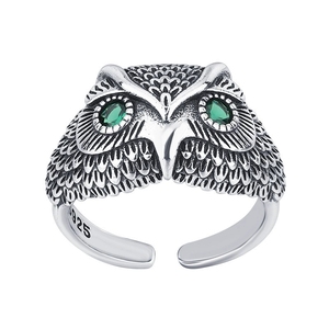 LT-492 S925 élégant hibou rétro anneau Style ouvert à la mode coréen bijoux en argent Sterling avec Zircon pour l'exportation transfrontalière des femmes - Product Image 5