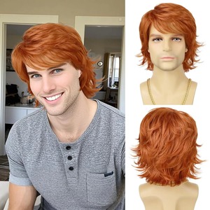 Peluca sintética para hombre, pelo sintético, corto, <span class=keywords><strong>rubio</strong></span>, en capas, onda natural, densidad del 130%, resistente al calor, para uso diario, fiesta, Cosplay - Product Image 5