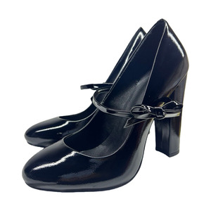 Large Size 45 <b>Round</b> <b>Toe</b> Women Middle Bow Strap Shoes High Chunky <b>Heels</b> Patent Sandals Classic Wide Fit Dress Pumps - Product Image 3