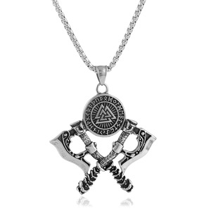 Stainless Steel <b>Viking</b> <b>Axe</b> Pendant With Triquetra Symbol Men's Necklace Gift - Product Image 1