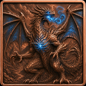 Barre de cuivre fin de 5 oz, personnalisée avec impression UV couleur, motif dragon, en forme de lingot carré, haute relief, créature mythique - Product Image 4