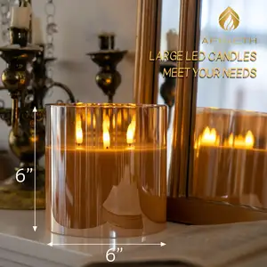 Bougies à piles 3 mèches avec minuterie Cire sans flamme Pilier de flamme véritable 3D Verre Bougie électronique LED