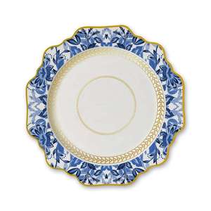 Assiette à bordure de tournesol en porcelaine osseuse vintage, <span class=keywords><strong>bleu</strong></span> <span class=keywords><strong>et</strong></span> <span class=keywords><strong>blanc</strong></span>, céramique avec bordure dorée, <span class=keywords><strong>vaisselle</strong></span> de restaurant, <span class=keywords><strong>vaisselle</strong></span> durable - Product Image 5