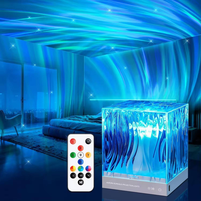 Romantic Dynamic Aurora Ocean Wave Projector Lamp Square Hotel Ceiling Decor 360 Degree Rechargeable Modern Design Remote