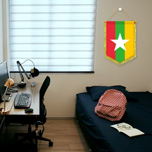 <span class=keywords><strong>Bandera</strong></span> de Myanmar <span class=keywords><strong>estrella</strong></span> <span class=keywords><strong>Luna</strong></span> amarillo verde rojo Banner 20*30cm barra Horizontal de tres colores con borla actividad decoración Boutique - Product Image 4