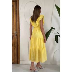 <b>Yellow</b> Ruffled A-Line <b>Dress</b> Natural Waist Woven Fabric Daily Casual Style - Product Image 1