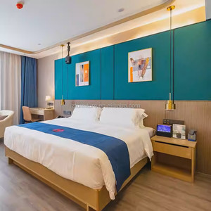 Modern Hotel Bedroom Furniture Set King Size Bed Frame with Upholstered Headboard Nightstand Desk <b>Wardrobe</b> for 3 Star Hotel Room - Product Image 1