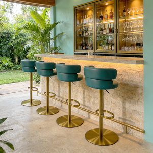 Custom-designed Modern Swivel Metal Bar <b>Stools</b> Adjustable bar <b>stool</b> with <b>Leather</b>-like Seat and Backrest for BAR Home Bar - Product Image 6