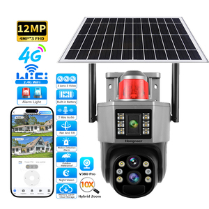 กล้องวงจรปิด Hongnaer 12MP V380 Pro พลังงานแสงอาทิตย์ WiFi 4G รองรับซิมการ์ด พร้อมระบบมองเห็นกลางคืน วิดีโอคู่ 3 เลนส์ ซูม 10 เท่า สำหรับใช้งานภายนอกบ้าน - Product Image 1
