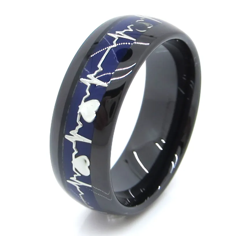 Heartbeat Design Black Plated Tungsten Couple Wedding Ring For Lovers