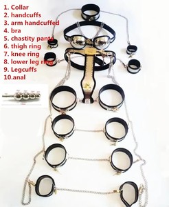 Dispositif de chasteté masculin en acier inoxydable et silicone, 10 pièces/ensemble, cage de chasteté, ceinture de bondage, menottes, esclave sexuel adulte - Product Image 5