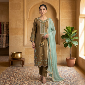 TENNECY Women's Glass Roman WithBeautiful Embroidered <b>Top</b>, Pant With Dupatta Set - Product Image 1