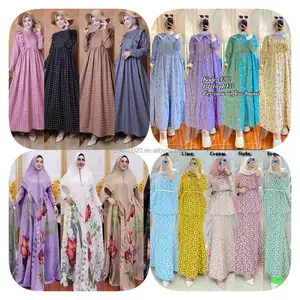Vente en gros 2 pièces de robe musulmane à volants de haute qualité robe de nuit musulmane modeste fête longues robes Maxi avec Hijab