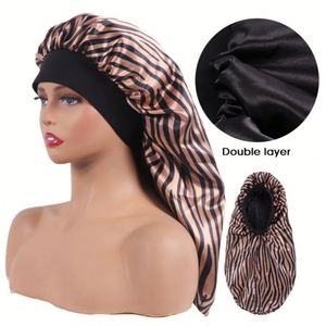 Bonnet de nuit en satin long pour femme, 2 couches de soie, élastique, avec large bande, pour tresses, cadeau promotionnel - Product Image 1