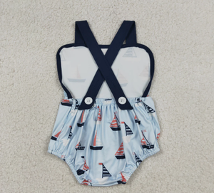 Conjunto de Ropa para Bebés Hermanos: Camiseta con Estampado de Barcos y Pelele con Tirantes - Product Image 3