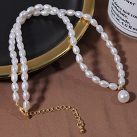Collier de perles de mode blanc simple couleur véritable collier de perles d'eau douce naturelles personnalité Ins 5mm collier de perles de riz