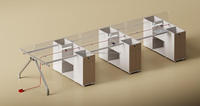 Bureau modulaire convertible moderne à 4 places, poste de travail de coworking, design en bois durable, extensible, espace ouvert, usage commercial