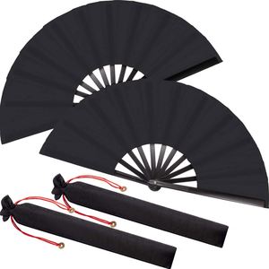 พัดไม้ไผ่แบบพกพาพับได้ทำจากไม้สไตล์ kongfu มีดีไซน์ดอกไม้และกระเป๋า - Product Image 3