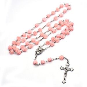 Resina Rosa flor collar Rosario <span class=keywords><strong>Virgen</strong></span> María Cristo cruz cristiana católica cuentas de oración - Product Image 2