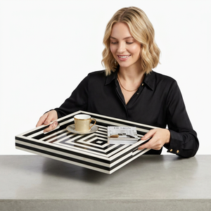 Handmade Collection Movable Resin Inlay Serving Trays with Art Deco Design Rectangle Shape Decorative Use - Product Image 1