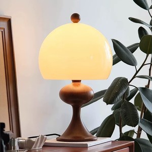 Lámpara de Mesa de Vidrio y Madera de Fresno Estilo Retro Francés, E27 LED, Cuidado de la Vista, Iluminación para Sofá y Mesita de Noche - Product Image 1