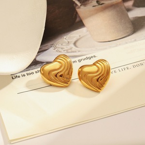 Heart Shape Stud <b>Earrings</b> Gold Plated Geometric Design Stainless Steel <b>Post</b> Fashion Jewelry - Product Image 1