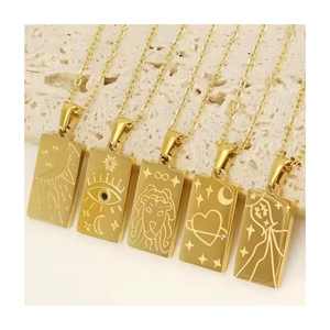 Collana di tarocchi placcata oro Vintage in acciaio inossidabile occhi malvagi collana di tarocchi ciondolo cuore solare - Product Image 1